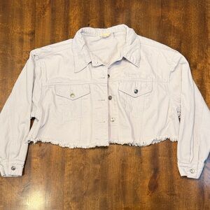 Elan Light Purple Cropped Jean Jacket Lilac Denim
